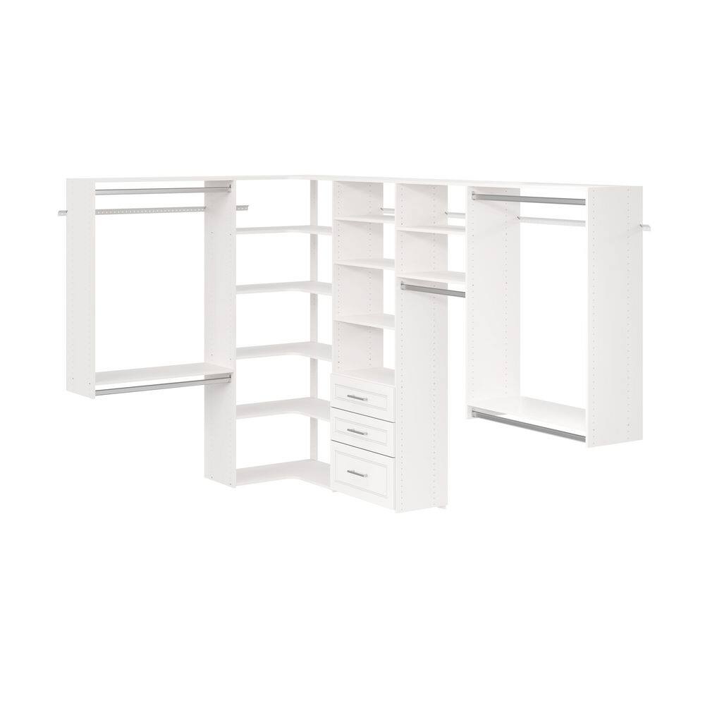 Closet Evolution Modern Raised Ultimate 84 in. W - 115 in. W White Corner Wood Closet System WH67