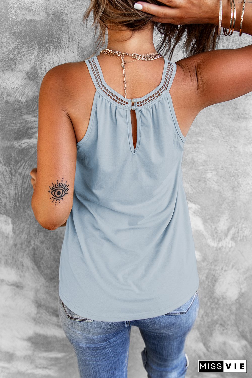 Sky Blue Crochet Lace Tank Top