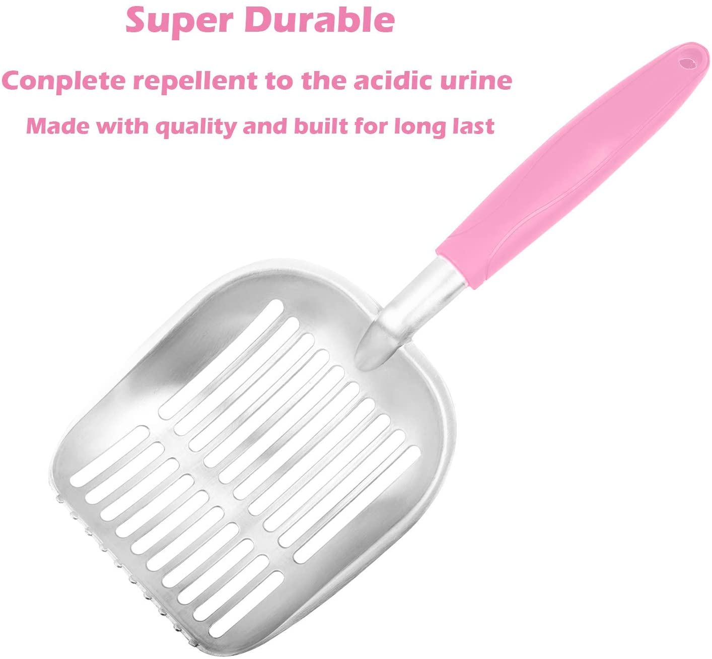 Cat Litter Scoop， Metal， Rubber Handle， Pink