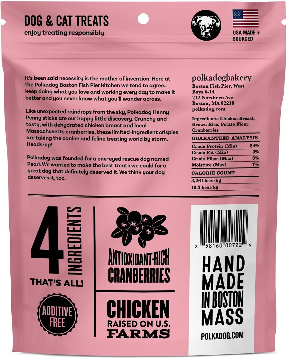 Polkadog Henny Penny Chicken and Cranberry Recipe Dehydrated Dog Treats， 5-oz bag