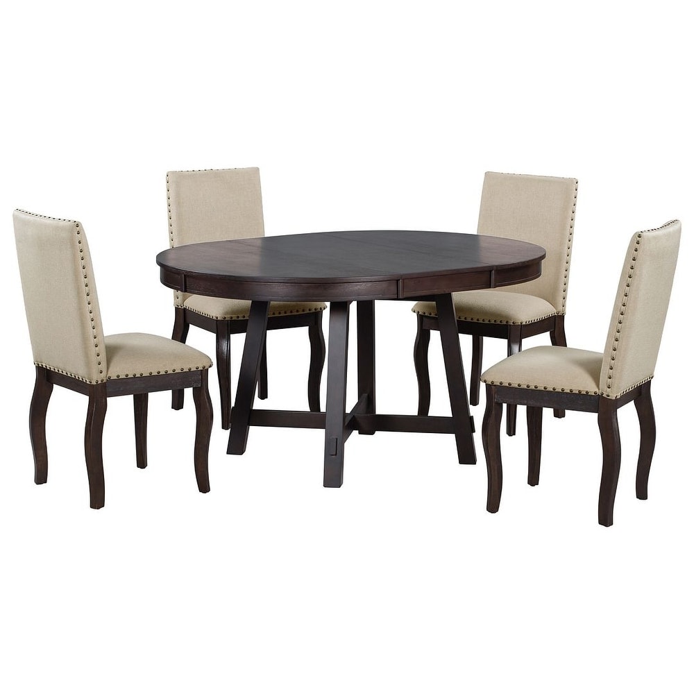 Expandable round dining table set for 4