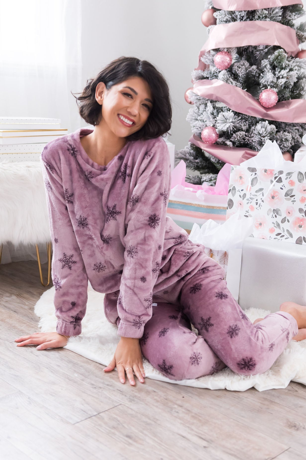 Sugarplum Snowflakes Modest Fuzzy Lounge Set