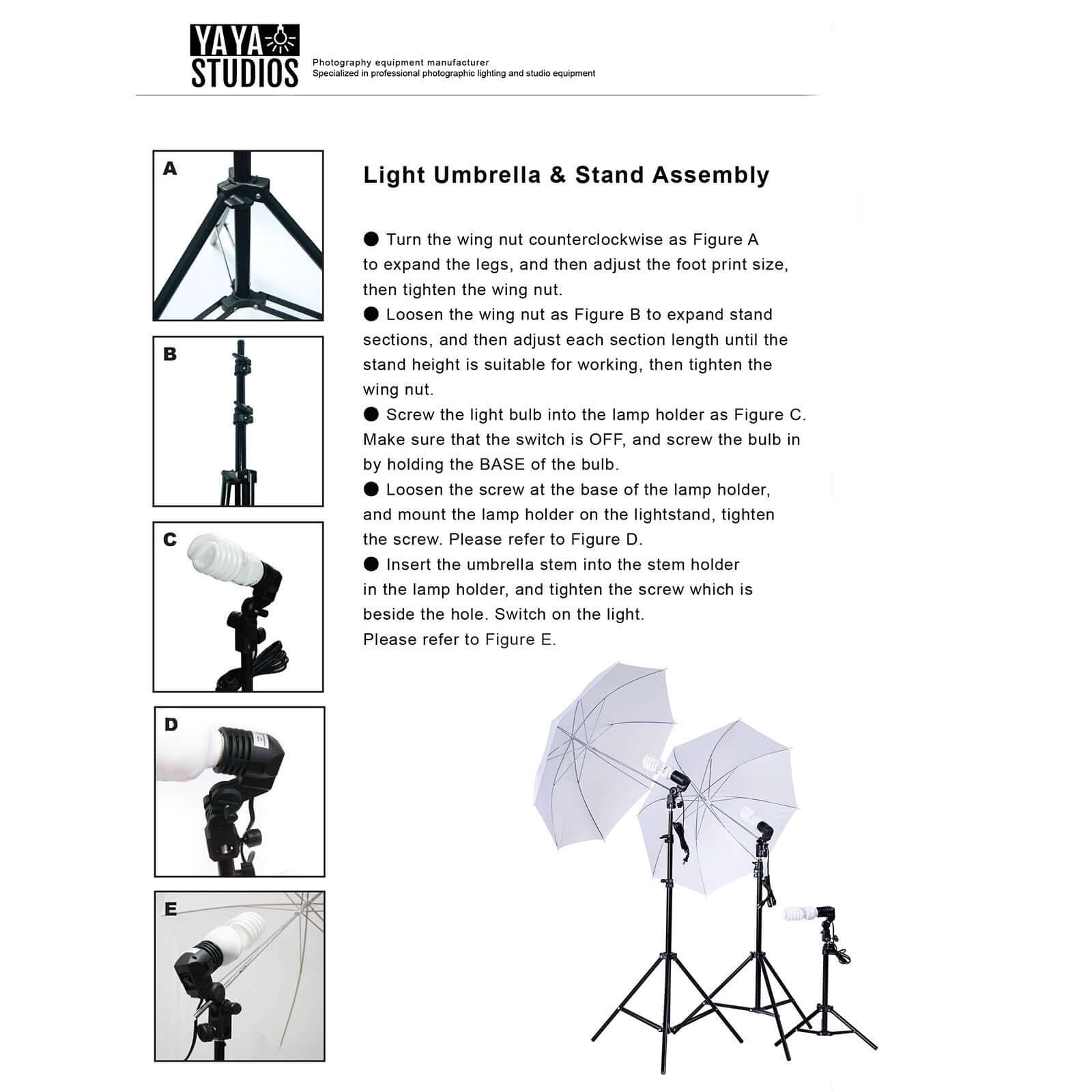 Photo Video Studio Lighting & Background Support System Kit, 600W White Umbrella With Chromakey Backdrop Muslins (Green Black White) - Free Carry Case Included 10ft