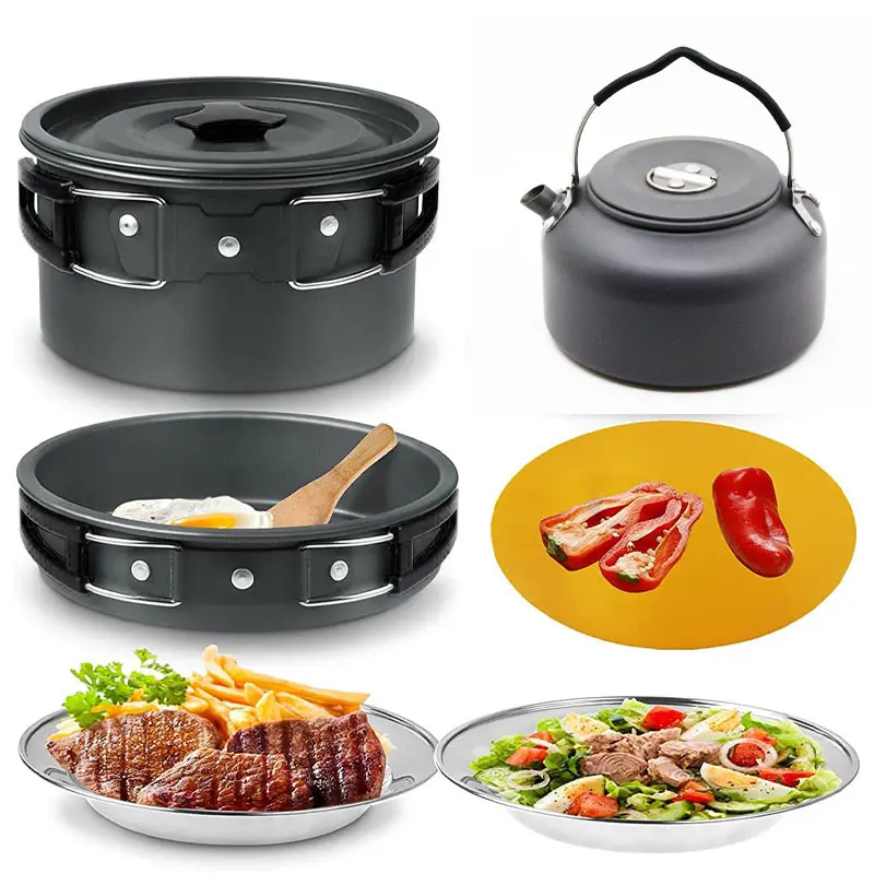 High Quality Aluminium Survival Cooking Gear Lightweight Cookware Outdoor Camping Cookware Set