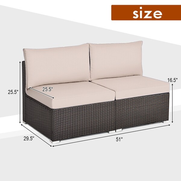 Costway 2PCS Patio Rattan Armless Sofa Sectional Furniture W/Cushion