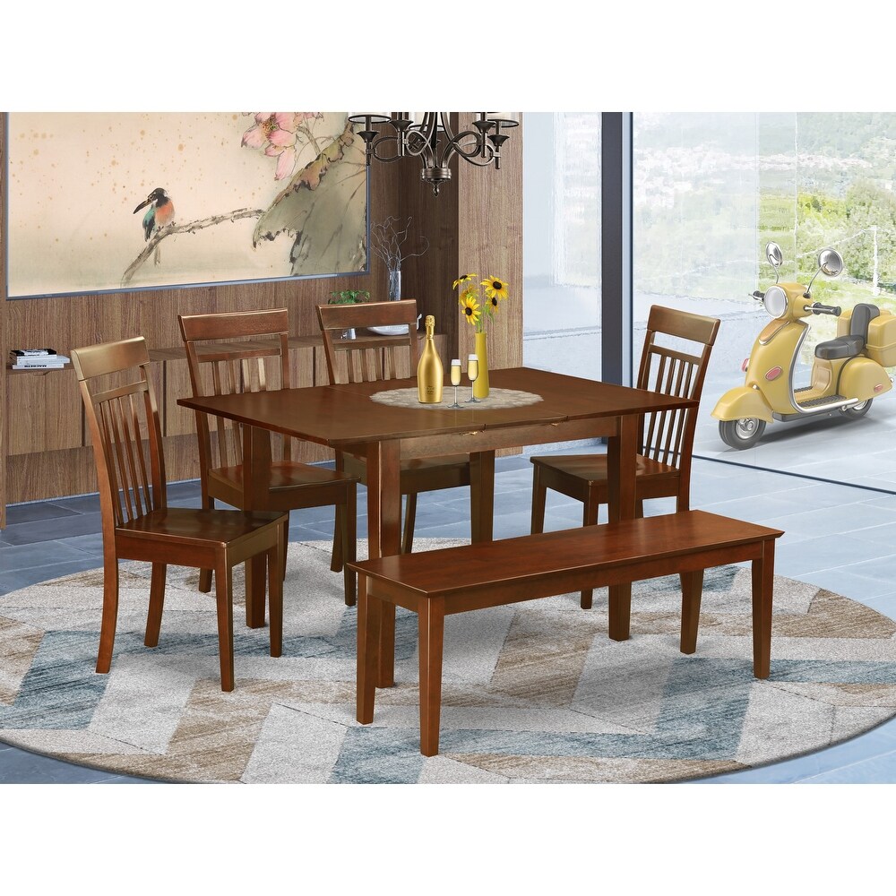 East West Furniture 6 Piece Modern Table Set  a Wooden Table and 4 Dining Chairs with a Bench  Mahogany(Seat Options)