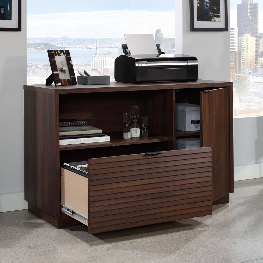 WORKSENSE Palo Alto 46.378 in. Spiced Mahogany Computer Desk Credenza with File Storage 427825