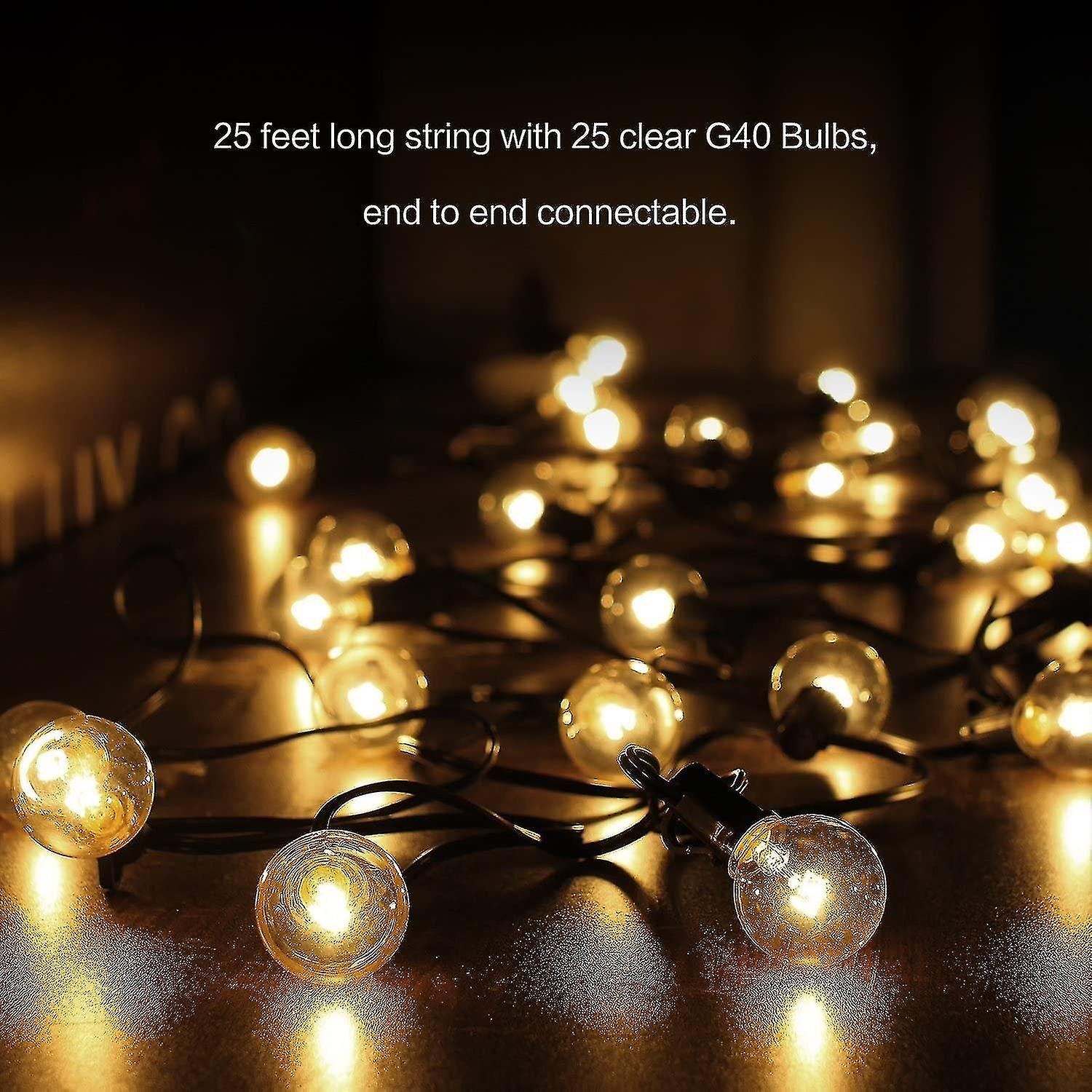 String Lights Connectable To 25 G40 Bulbs 7.62m Waterproof String Of Lights Outdoor And Indoor Decor