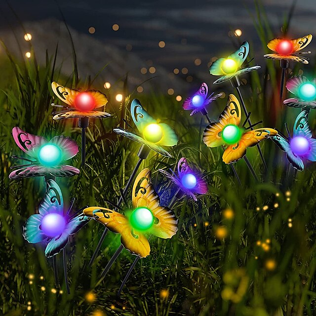 Solar Butterfly Lawn Lights LED Swinging Firefly Garden Lights Villa Courtyard Walkway Park Outdoor Waterproof Camping Party Decoration