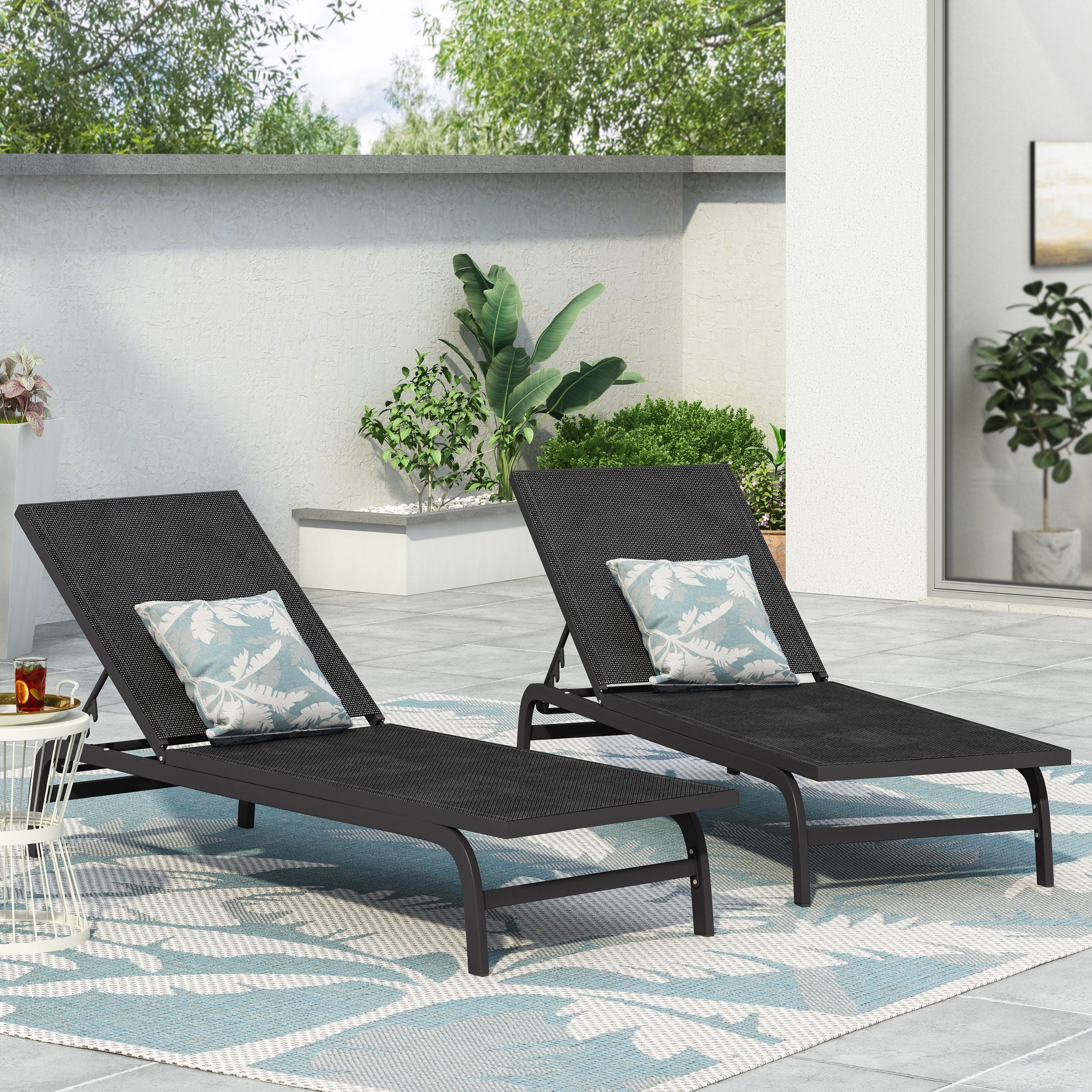 Stekar Outdoor Aluminum and Outdoor Mesh Chaise Lounge, Set of 2