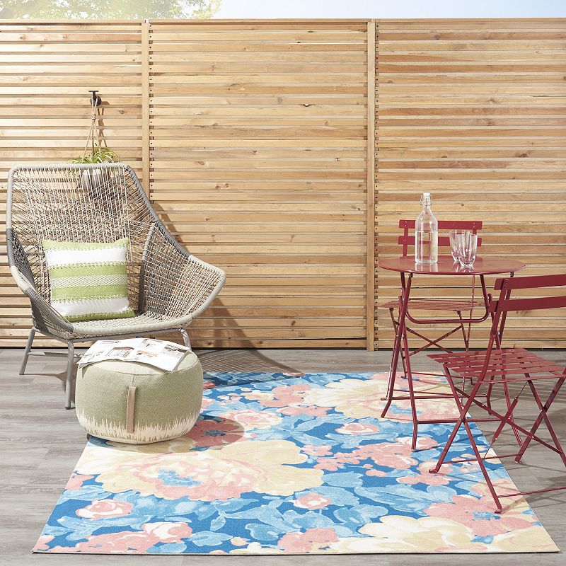 Waverly Sun N' Shade Floral Fun Blue Outdoor Rug