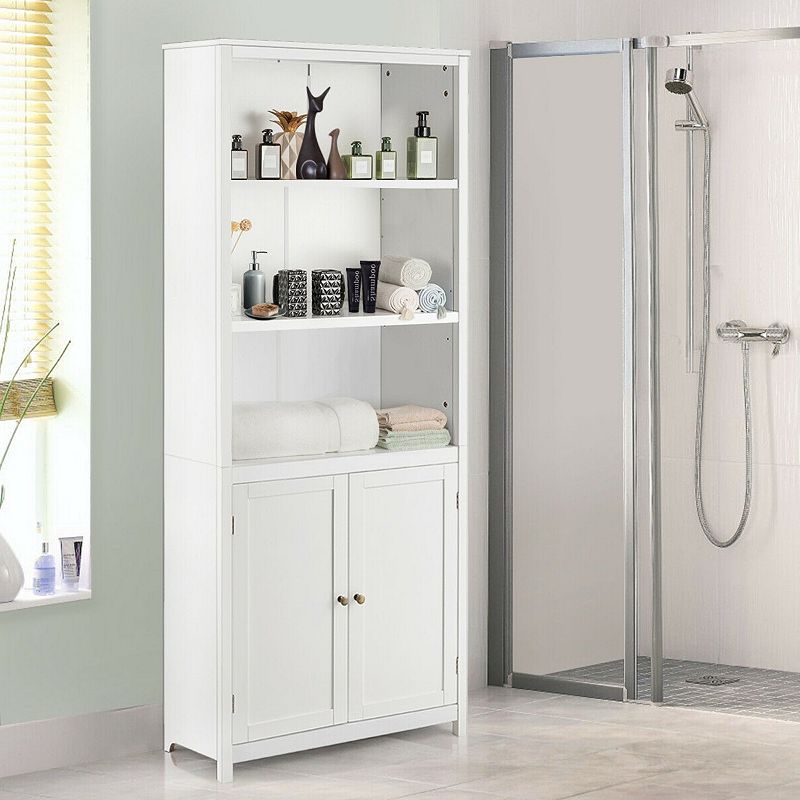 White Bathroom Linen Tower Towel Storage Cabinet With 3 Open Shelves