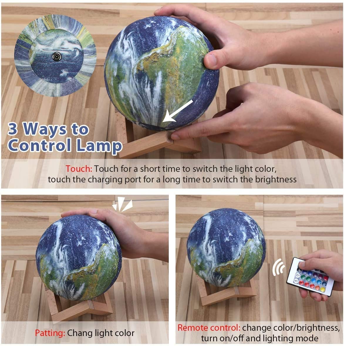 Kid Universe Earth toy outer space bedroom 3D Globe Touch Lamp remote 8 in.