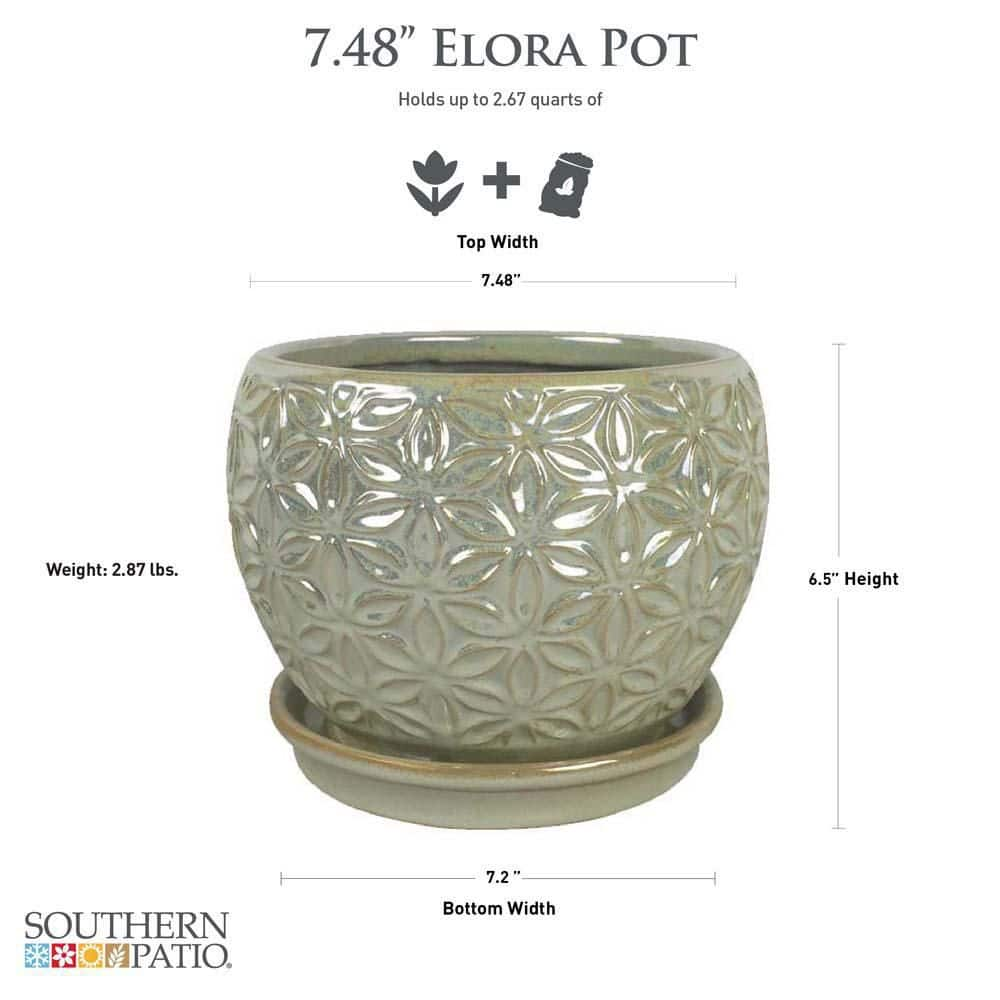 Southern Patio Elora Small 8 in. 3 Qt. Dia Pearl Ceramic Indoor Pot (2-Pack) CRM-047100P2