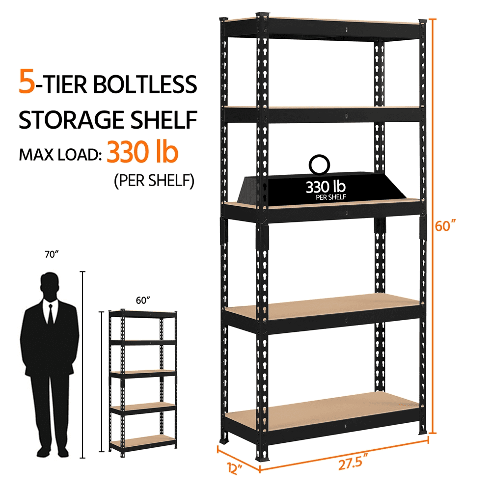 Topeakmart 5 Tiers Boltless Metal Storage Shelf with MDF Wood Boards for Warehouse Store Home