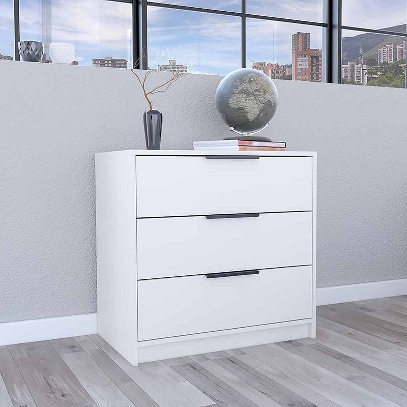 DEPOT E-SHOP Egeo 3 Drawers Dresser， Superior Top， White