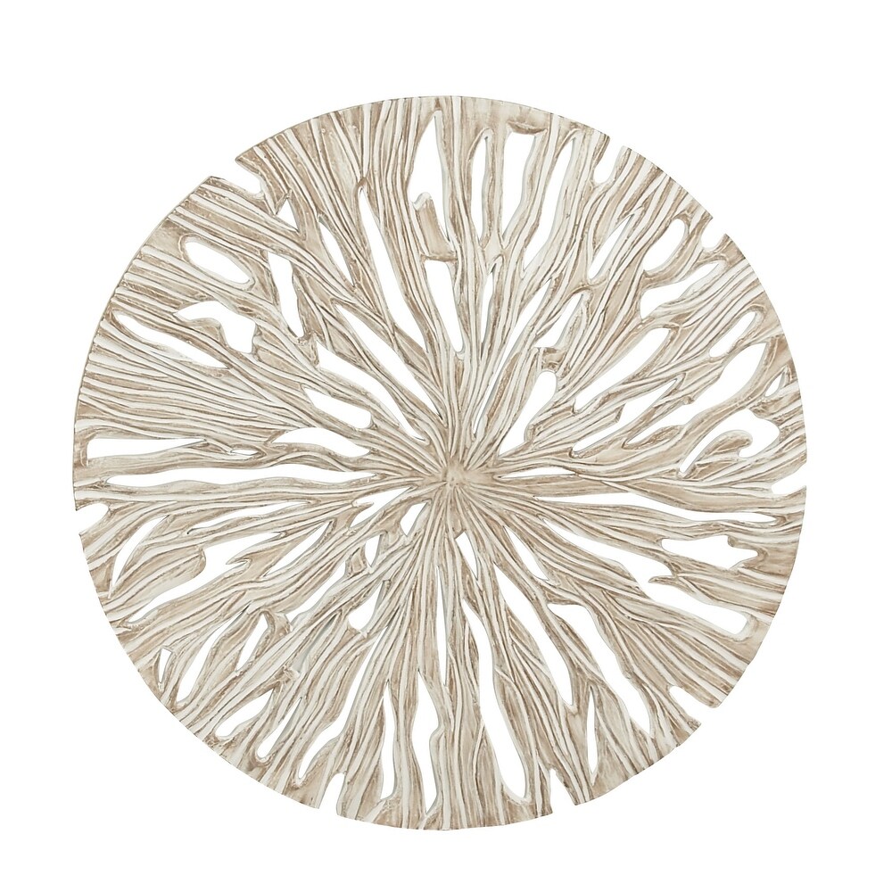 Beige Wooden Handmade Intricately Carved Starburst Wall Decor
