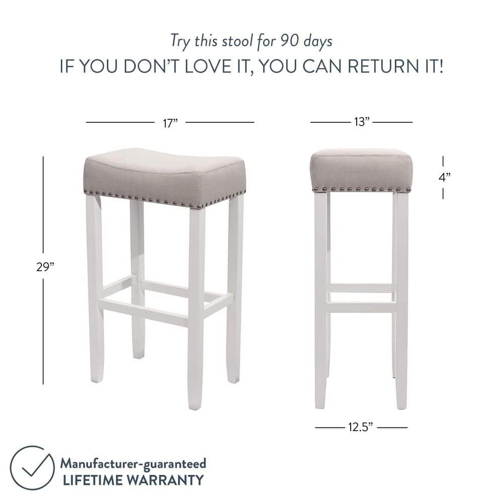 Nathan James Hylie 29 in. Gray Fabric Cushion White Finish Nailhead Wood Pub-Height Counter Bar Stool ( Set of 2) 21401-2