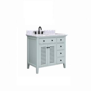 Home Decorators Collection Fallworth 37 in. W x 22 in. D x 35 in. H Bathroom Vanity in Light Green with Carrara White Marble Top 19115-VS37-LG