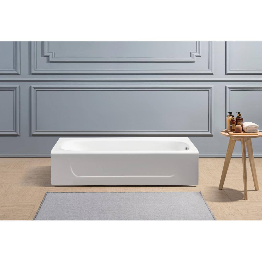 Aqua Eden 60 in. Cast Iron Right Drain Rectangular Alcove Soaking Bathtub in White HVCTAP603015R