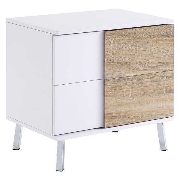 Transitional Wooden Dual Tone End Table with 2 Drawers， White and Brown