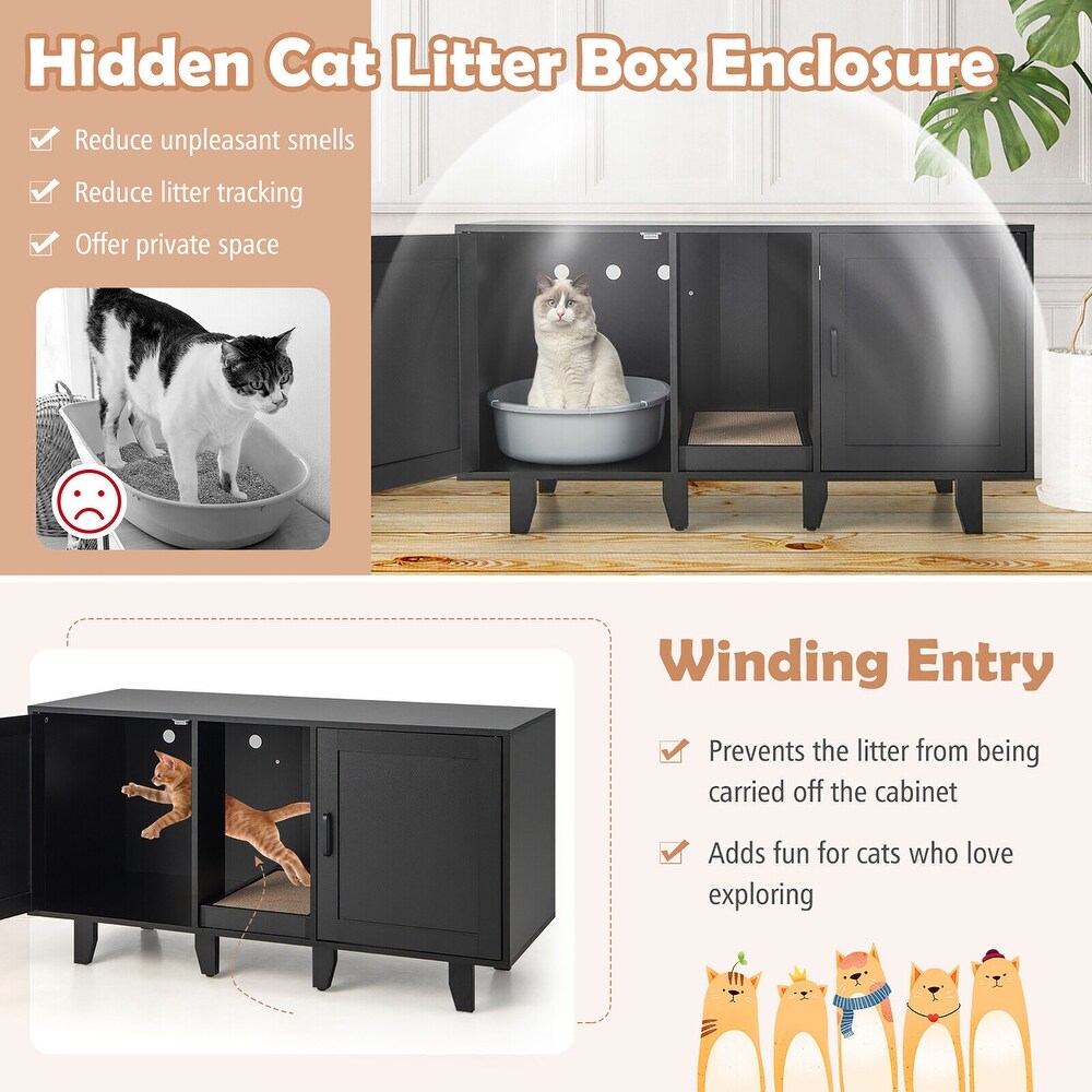 Gymax Cat Litter Box Enclosure TV Stand Cabinet Hidden Cat House