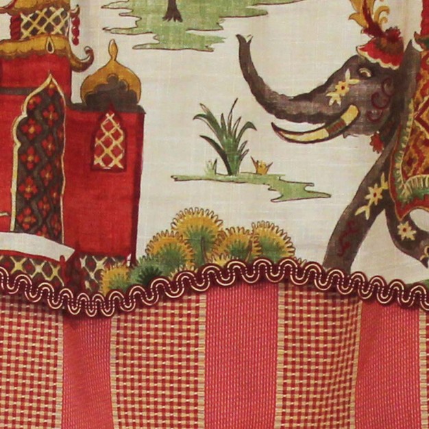 Elephant In Center Window Treatment Valance 3 quot Rod Pocket 50 quot X 16 quot Spice Red