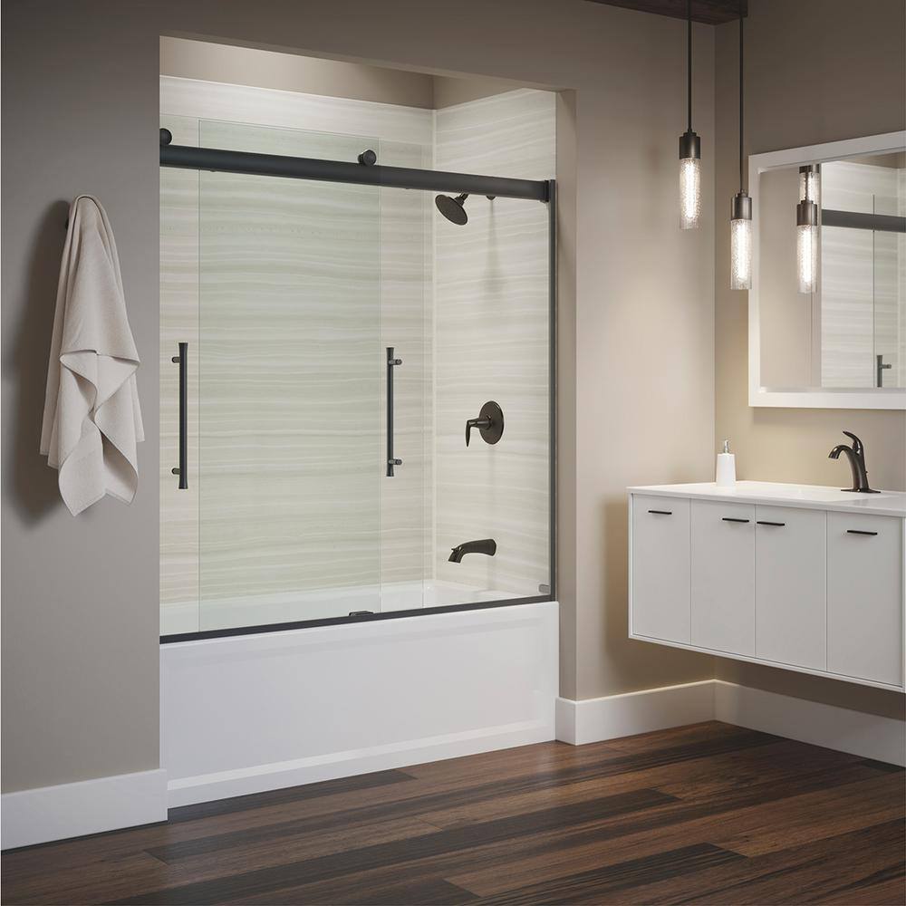 KOHLER Elmbrook 59.625 in. x 61.5625 in. Frameless Sliding Bathtub Door in Matte Black K-706853-8L-BL