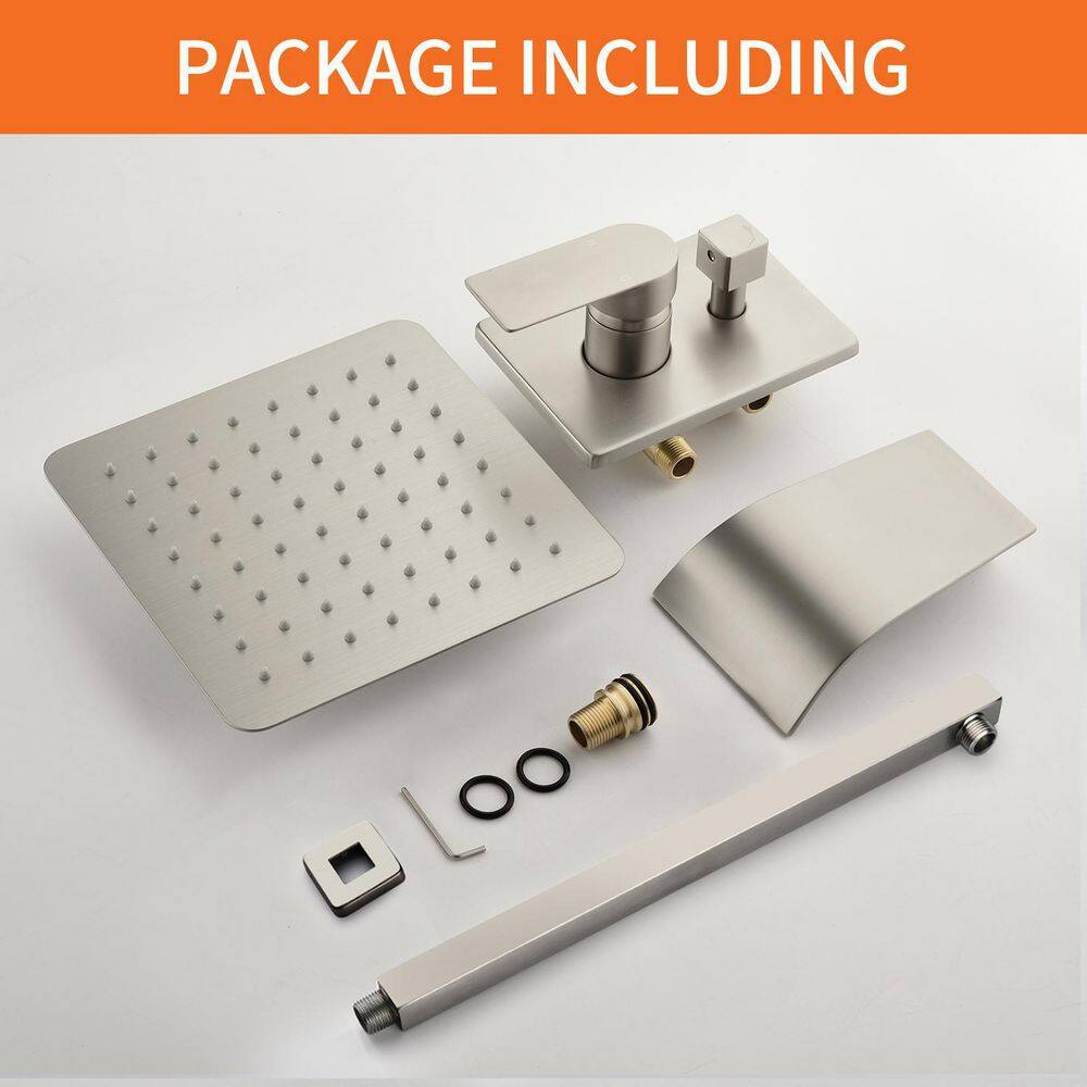 UKISHIRO Modern Single Handle 1.8 GPM 10 in. Wall Mount Shower Head and Tub Faucet in Brushed Nickel (Valve Included) SMDJE221007NHS9