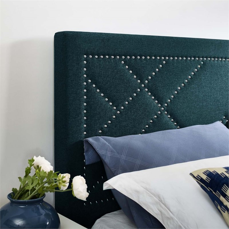 Modway Reese Nailhead Full/Queen Upholstered Linen Fabric Headboard in Azure   Transitional   Headboards   by Homesquare  Houzz