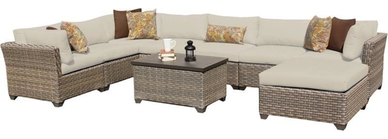 TK Classic Monterey 9 Piece Wicker Patio Sectional Set in Beige   Tropical   Outdoor Lounge Sets   by Homesquare  Houzz