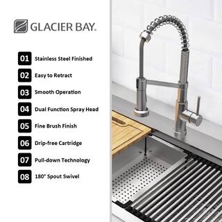 Glacier Bay AIO 33 in. Drop-inUndermount Single Bowl 18 Gauge Stainless Steel Workstation Kitchen Sink with FaucetCutting Board 4332F