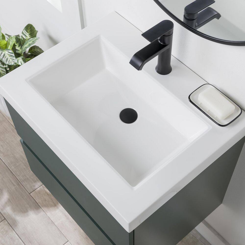 Domani Rawlins 24.5 in. W x 18.75 in. D Floating Bath Vanity in Viridian Green with Cultured Marble Top in White with Sink B24X20290