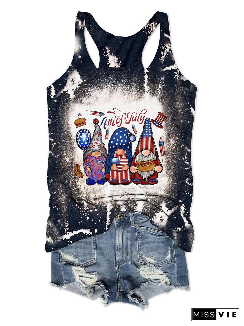 Women's 4th of July Gnomes Print Tank Top