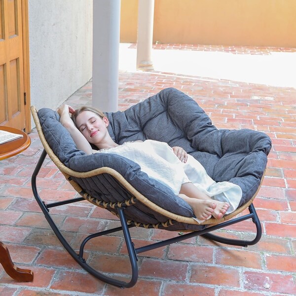 Outdoor Rocking Chair，Patio Egg Rocking Chair，Indoor Papasan Chair，Rattan Wicker Lounge Chair，Comfy Modern Royal Chair