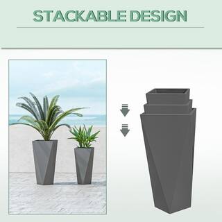 Outsunny Middle 20.5 in. Dia. Gray MgO Composite Planter with Drainage Holes (3-Pack) 84H-109V00GY