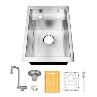 Glacier Bay Zero Radius Undermount 18G Stainless Steel 15 in. Single Bowl Workstation Bar Sink with Stainless Steel Faucet 4333F