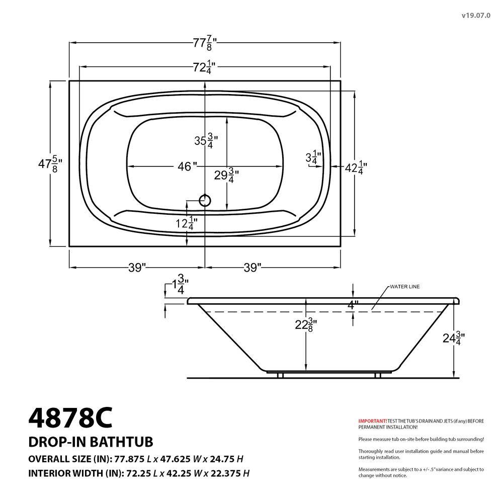 Universal Tubs Peridot 6.5 ft. Rectangular Drop-in Whirlpool and Air Bath Tub in White HD4878CDR