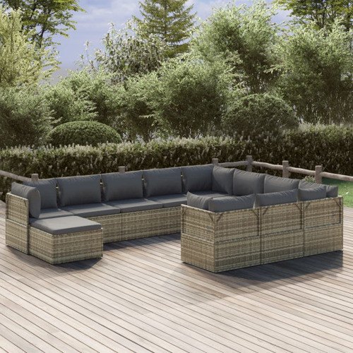 vidaXL Patio Furniture Set 11 Piece Patio Set with Cushions Gray Poly Rattan   Tropical   Outdoor Sofas   by vidaXL LLC  Houzz