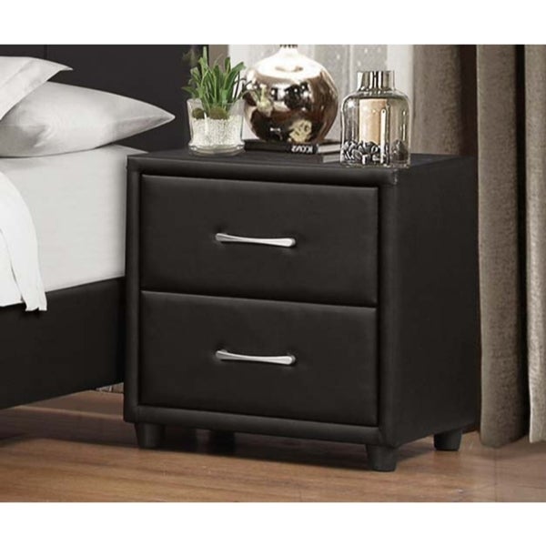 2 Drawer Night Stand In Wood And PVC， Black - - 23490802