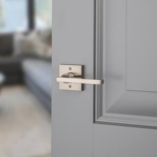 Baldwin Reserve Square Satin Nickel Universal HallCloset Door Lever with Contemporary Square Rose PSSQUCSR150