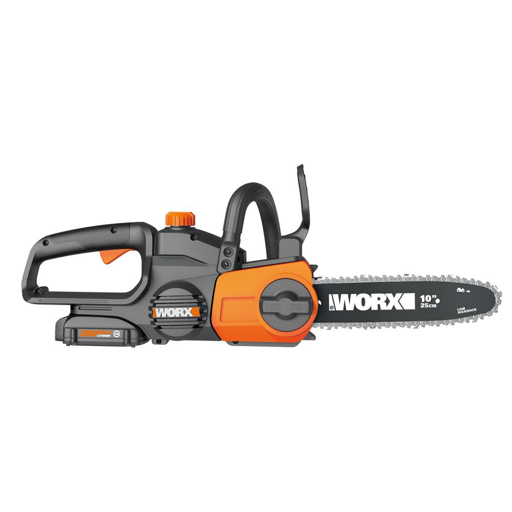 POWER SHARE 20-Volt Li-Ion 10 in. Electric Cordless Chain Saw， Auto-Tension， Auto-Oiling Battery and Charger Included ;