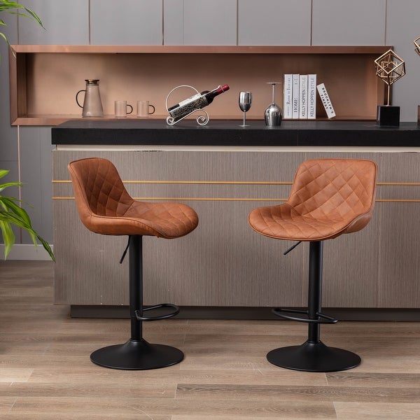 Counter Height Swivel Adjustable Bar Stools，PU + Black Leg， Set of 2