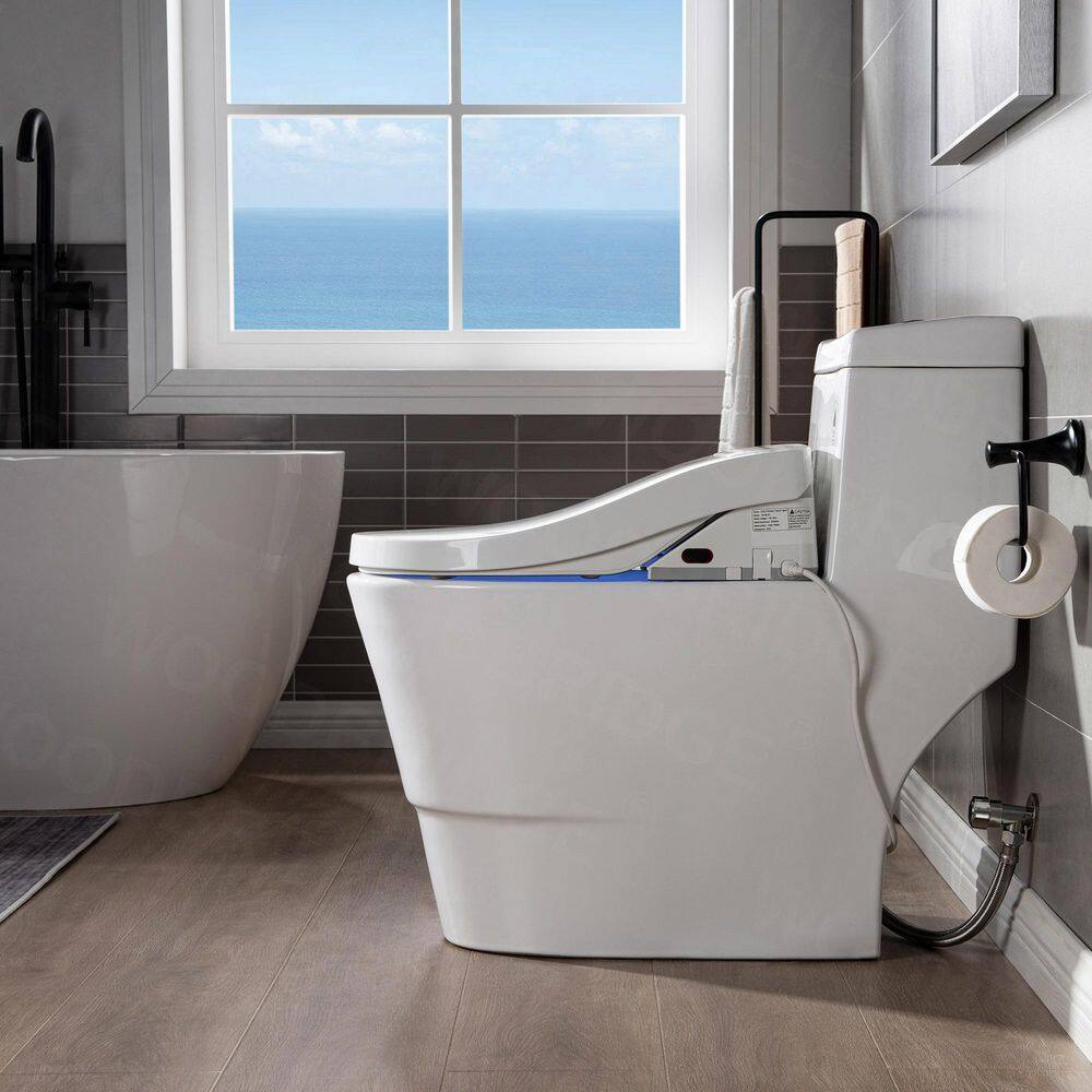 WOODBRIDGE One Piece 1.0GPF1.6 GPF Dual Flush Elongated Toilet in White with White Advance Smart Bidet Seat HT0066