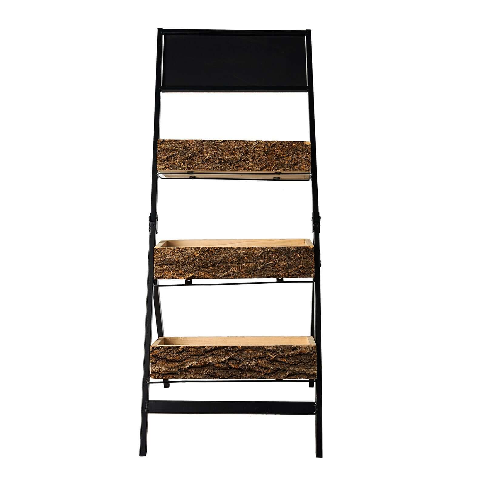 3-Tier Metal Ladder Plant Stand With Natural Wooden Log Planters 42