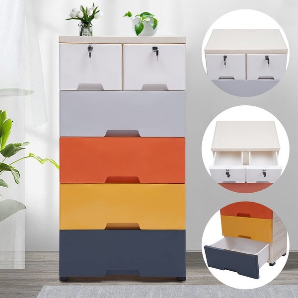 Plastic Drawers Dresser 5 Layer 6 Drawer Storage Cabinet Rounded Corners Tall Dresser Organizer - as picture - - 37668333