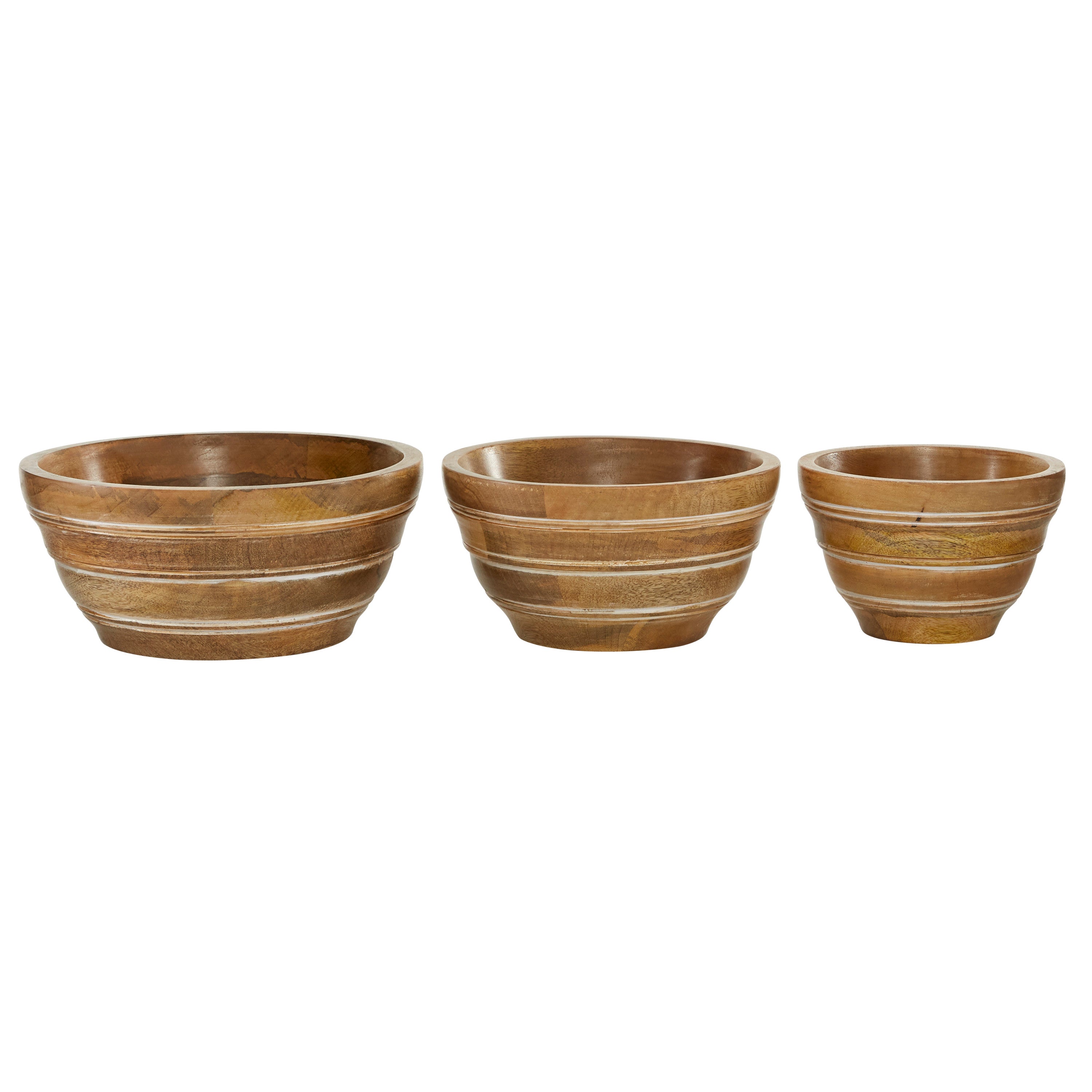 DecMode 8， 10， 12W Brown Wood Handmade Serving Bowl， 3-Pieces