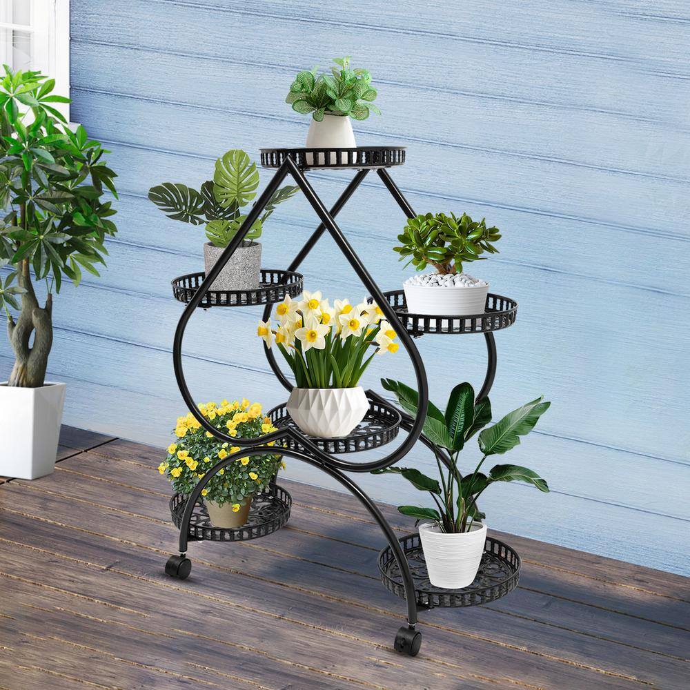 YIYIBYUS 31.49 in. Tall IndoorOutdoor Black Metal Iron Plant Stand Heart-Shape (4-Tiered) OT-ZJCY-5179