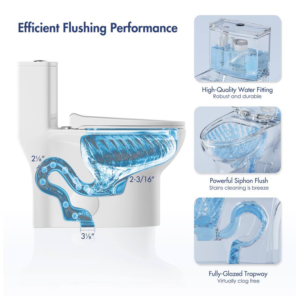 Eridanus Tucson 1-Piece 1.11.6 GPF Siphonic Jet Dual Flush Elongated Compact Toilet in Crisp White Seat Included ERI-1T306