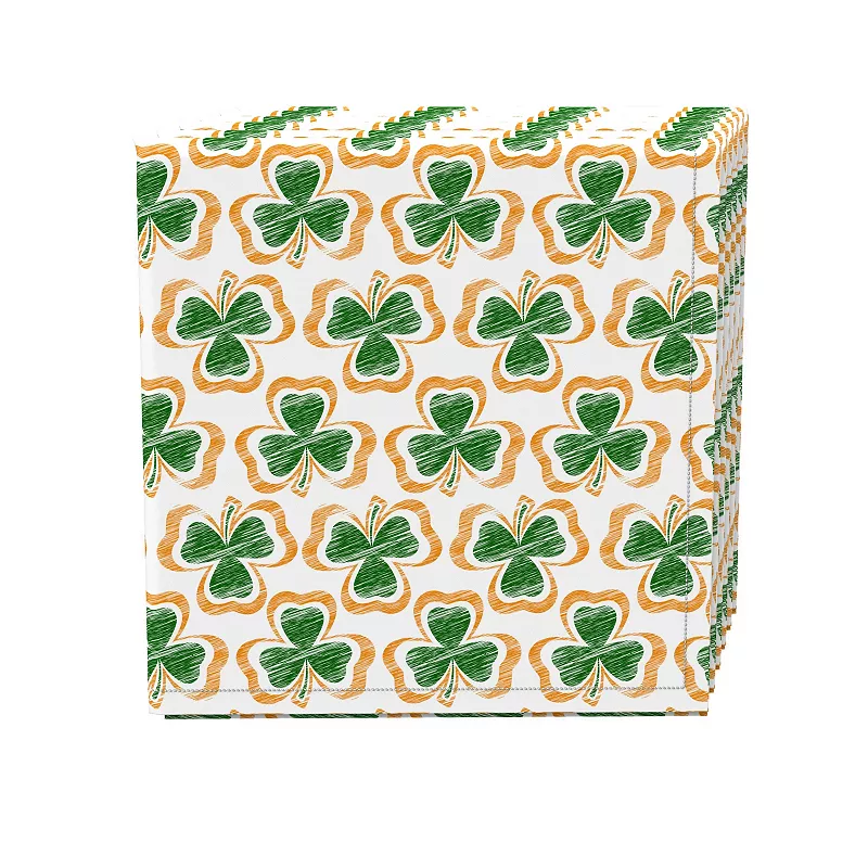 Napkin Set of 4， 100% Cotton， 20x20， Stenciled Orange and Green Shamrocks